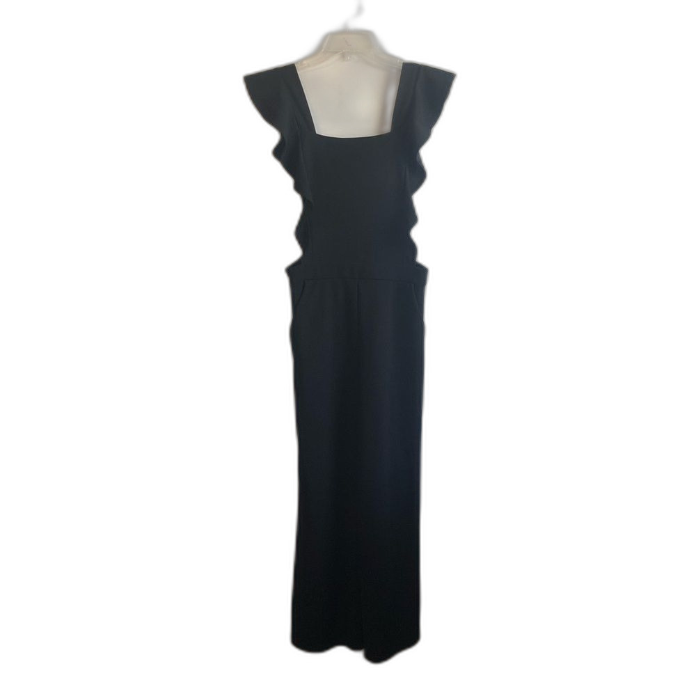 Forever 21 Black Square Neck Ruffle Strap Jumpsuit